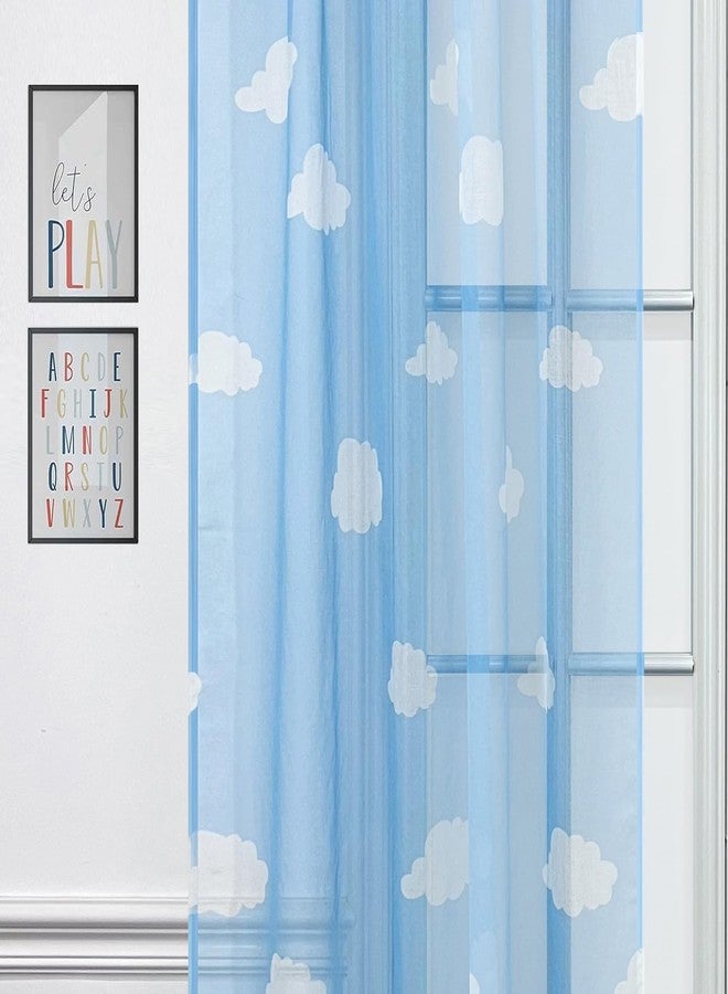 AiFMQQ Cartoon Print White Cloud Sheer Curtains for Kids Bedroom Living Room Rod Pocket Top 2 Panels 63 Inches Long Blue Light-Filtering Sheer Curtain for Nursery Baby Room (W42 L63 inch,Blue Sheer) - Image 3